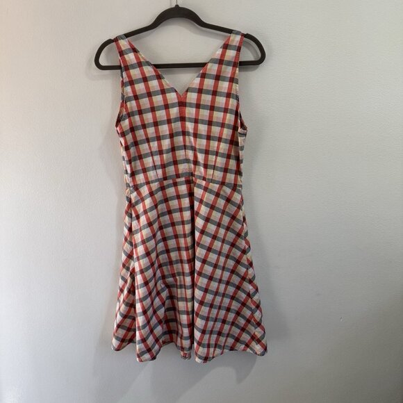 A New Day Shirt Dress 10 Gingham Check Embroidered Retro Fit Flare Cotton Picnic - Picture 6 of 8